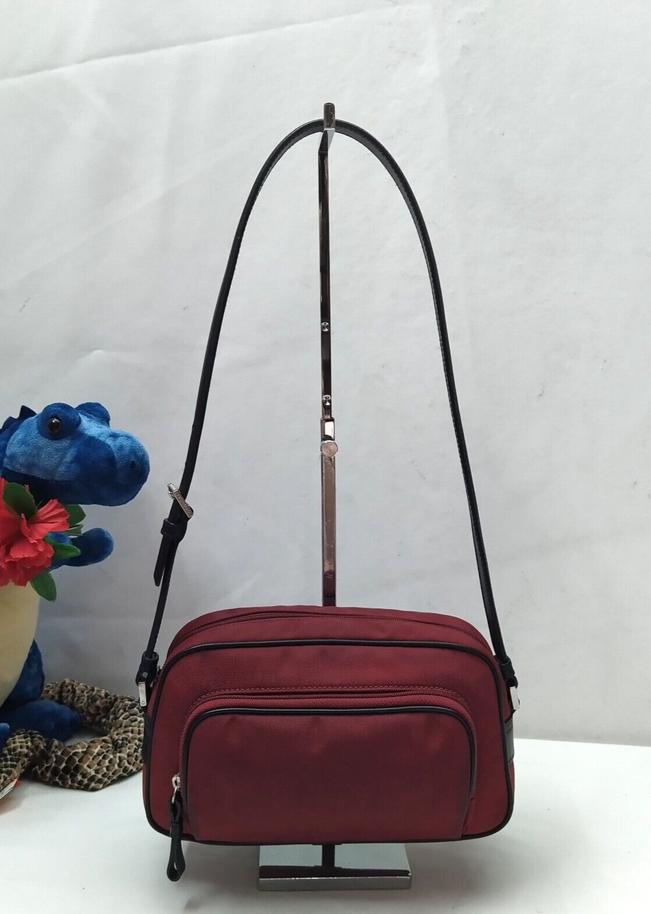 Coach Red Nylon Leather Trim Zipper Pockets Shoulder Bag - Vintage